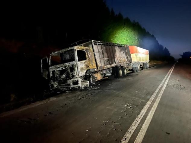 Ataque incendiario en La Araucanía: Ocho sujetos quemaron un camión en ruta Los Sauces -Traiguén