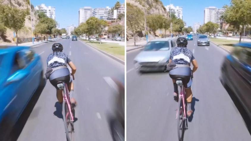 "Irresponsable": Captan a ciclista circulando contra el tránsito a gran velocidad en Viña del Mar