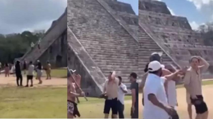 [VIDEO] Otra vez: Turista sube pirámide de Chichén Itzá y es golpeado por lugareños