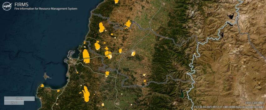 En tiempo real: NASA reveló imagen satelital de incendios forestales en Ñuble y Biobío