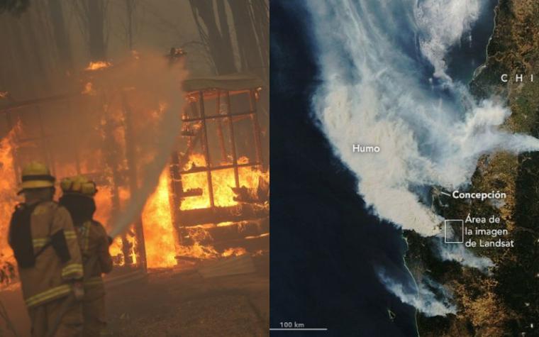 Así se ven los incendios forestales de Chile desde el espacio