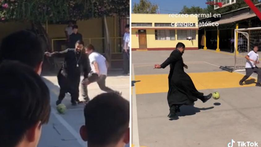 [VIDEO] Sacerdote se luce con tremendo golazo durante recreo en colegio católico