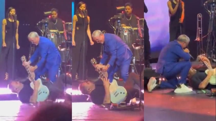 El gran susto de Alejandro Sanz en pleno concierto: tropezó con su guitarrista y provocó su caída