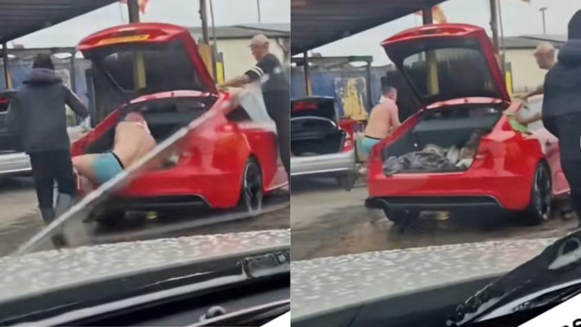 [VIDEO]  Hombre estaba limpiado auto y encontró a un hombre amordazado y atado en el maletero 