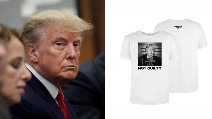 Trump pone a la venta polera con foto policial falsa que dice "no culpable"