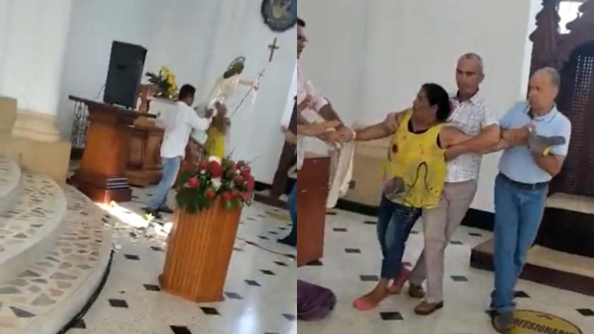 [VIDEO] Mujer entra a una iglesia para romper estatua del niño Jesús en Colombia: Se preguntan si estaba poseída
