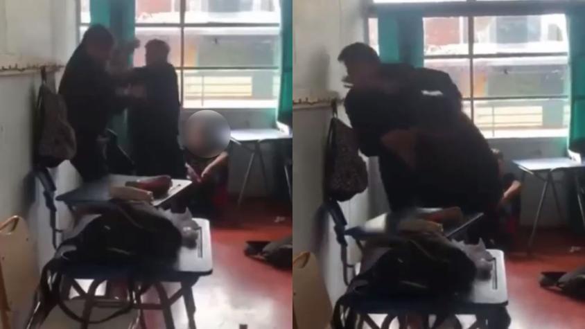 "No le peguís al profe": Graban a estudiante golpeando a docente en sala de clases de colegio en Buin