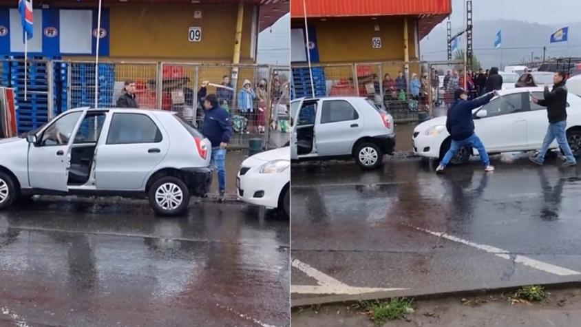 Registran violenta pelea entre automovilistas con llave de cruz y machete en Temuco
