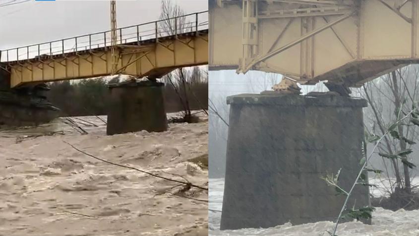 Puente ferroviario Longaví sufre graves daños tras aumento del cauce del río