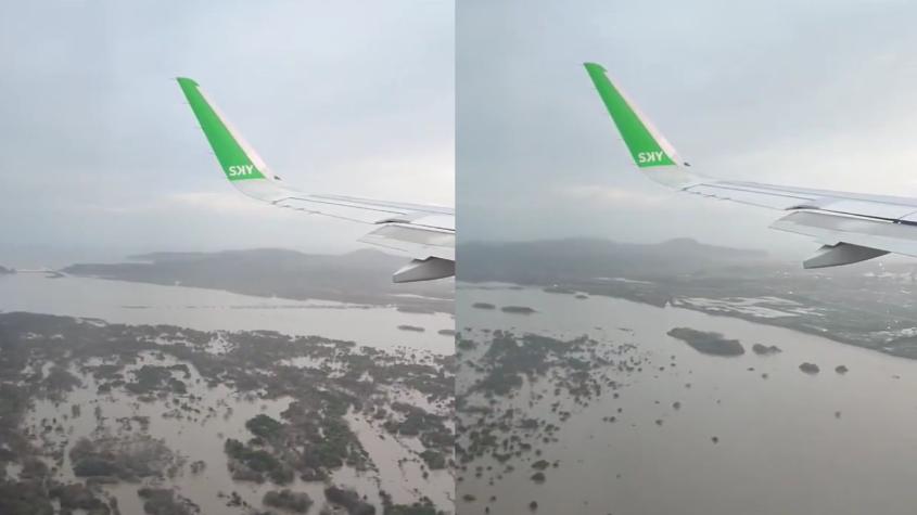 El impresionante registro de la inundación en la desembocadura río Biobío desde un avión