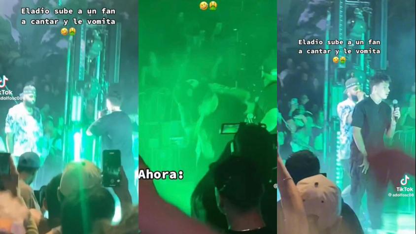 El incómodo momento del trapero Eladio Carrión en un concierto: subió a un fan al escenario y éste le vomitó encima