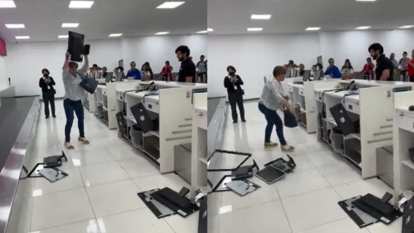 "Lady aeropuerto": Mujer vive día de furia y destruye computadores de aerolínea en México