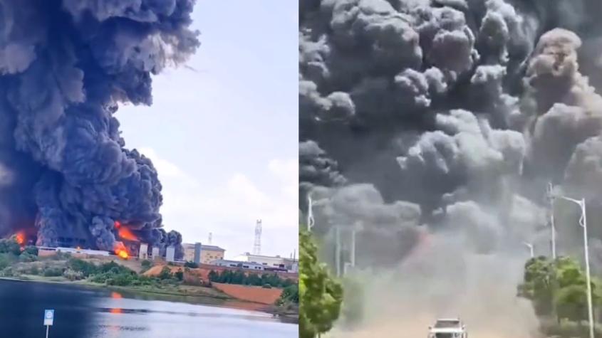 Impactantes imágenes de una explosión en una fábrica de químicos en China