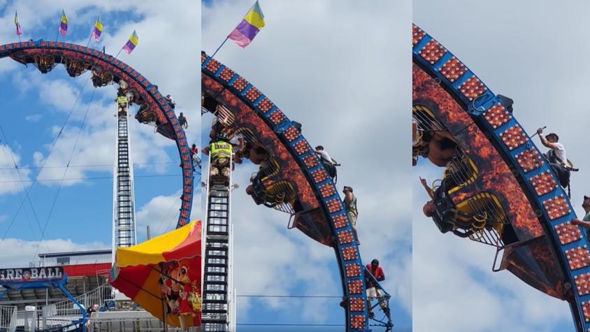 Montaña rusa falla en pleno funcionamiento y así quedan los pasajeros