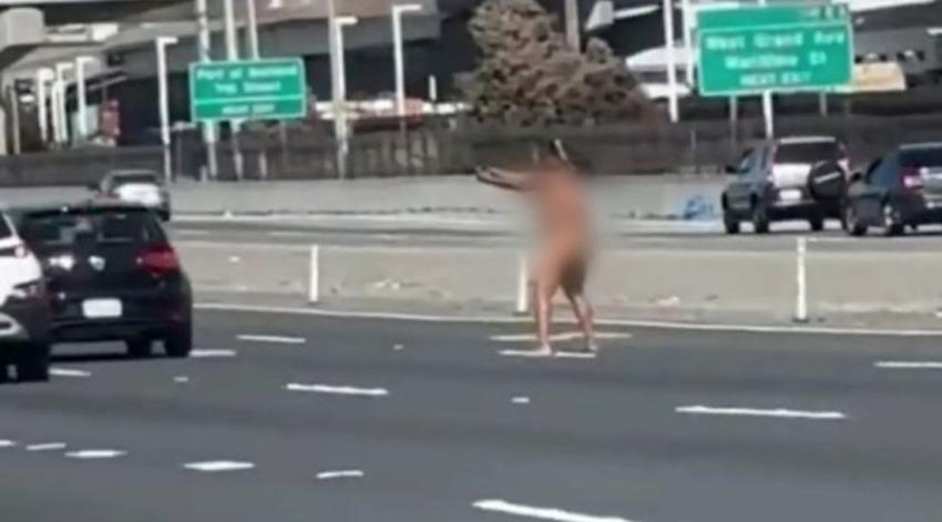 Mujer desnuda sembró el caos en Estados Unidos: Empezó a disparar al azar en plena carretera 