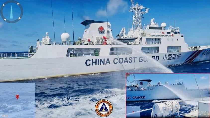 Lío diplomático: El momento en que la guardia costera china disparó sus cañones de agua contra una embarcación filipina