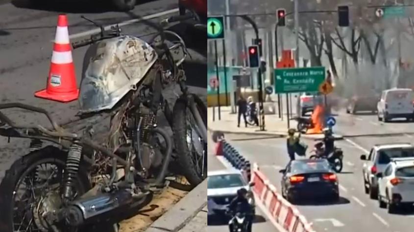 Detienen a conductor que quemó su motocicleta tras fiscalización y mordió a inspector municipal en Las Condes