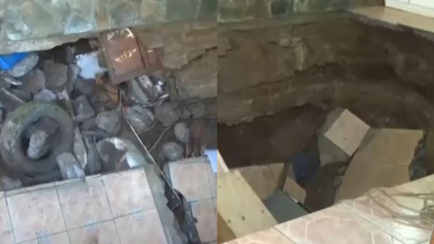 Impactantes imágenes de socavón dentro de casa en Tomé: Afectado culpa a su vecino