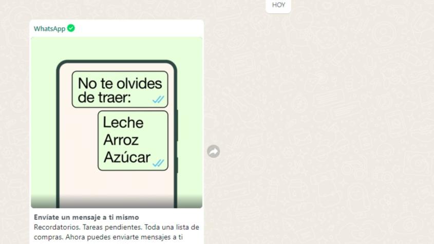 ¡Al fin! WhatsApp activa la opción para que los usuarios chateen consigo mismos