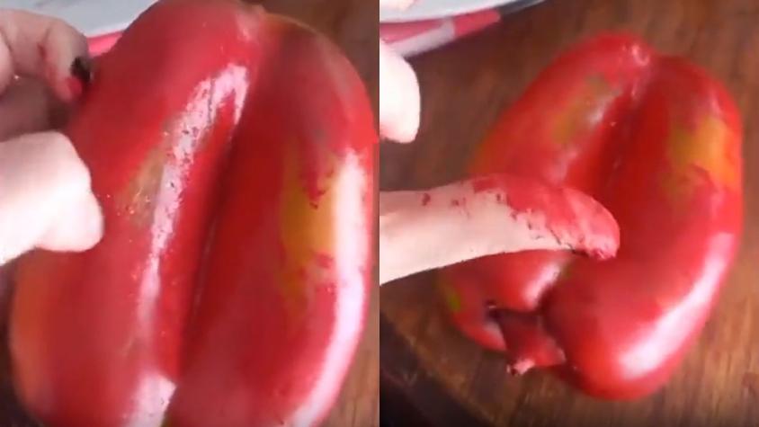 Mujer acusa que le vendieron pimentones pintados con spray rojo en Viña del Mar Mujer acusa que le vendieron pimentones pintados con spray rojo en Viña del Mar
