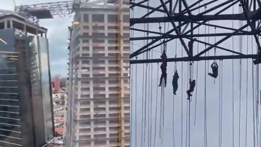 Impactante accidente en Brasil: Obreros quedaron colgando a 140 metros de altura tras colapso de un andamio