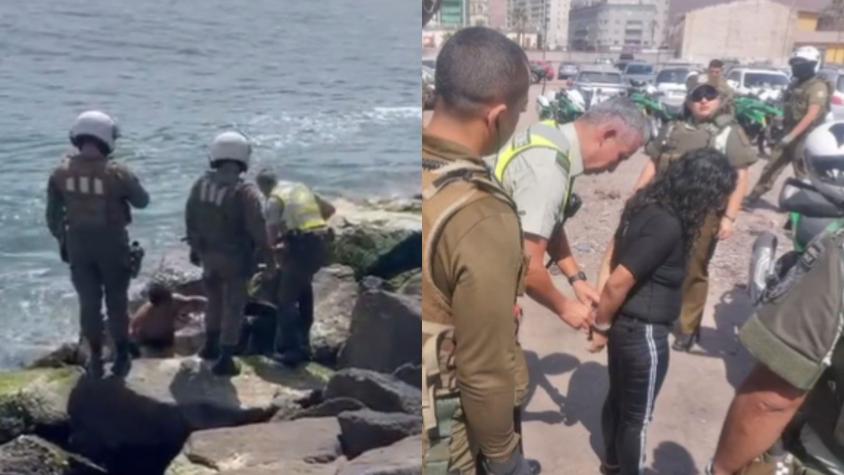 VIDEO | Mujer se lanzó al mar para evitar ser detenida en Iquique