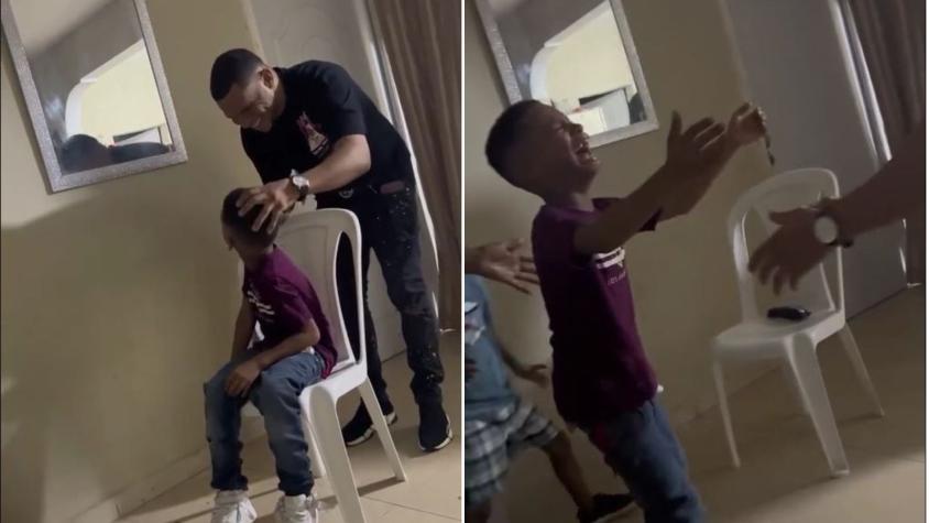 Niño rompe en llanto tras ver a su papá después de dos años: fue sorprendido en pleno corte de pelo 