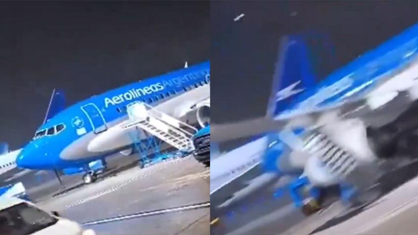 El impactante momento en que fuertes vientos arrastraron aviones y causaron estragos en Argentina