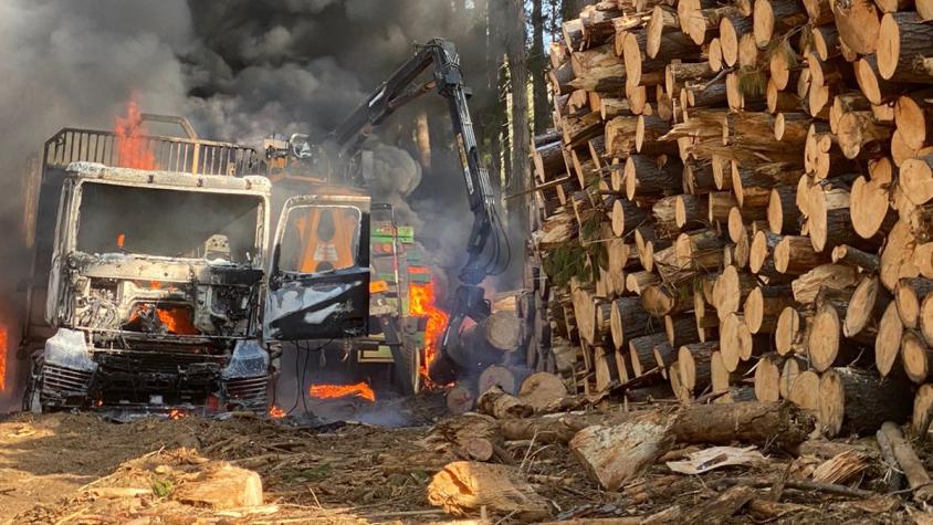 Queman cuatro camiones y maquinaria forestal en Contulmo