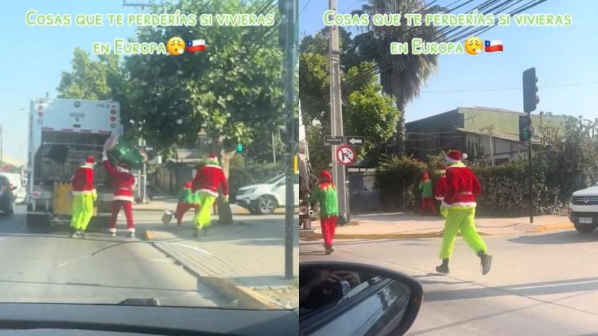 Puro espíritu navideño: Recolectores de basura de Puente Alto se viralizaron por disfraces del “Grinch” y duendes