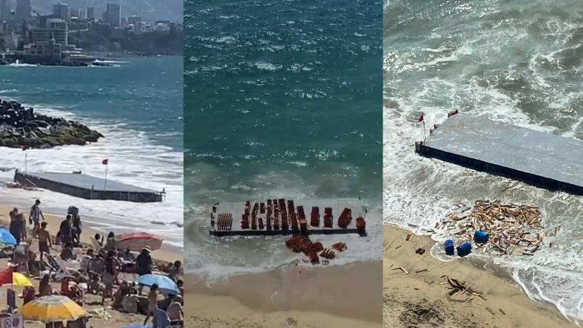 Plataforma con fuegos artificiales aparece flotando frente a playa de Viña del Mar