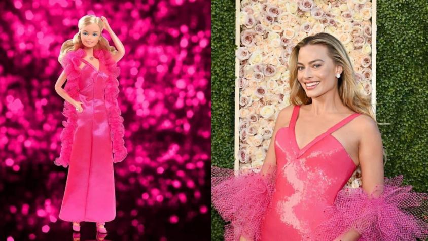 Margot Robbie llegó a los Globos de Oro con vestido de Barbie de 1977