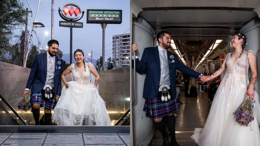 Recién casados salieron de su matrimonio y viajaron por el Metro de Santiago