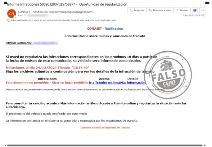 Alerta por correo electrónico que se hace pasar por Conaset: contiene un virus que ROBA tus datos