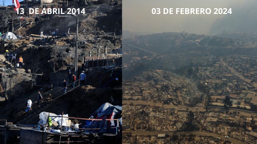 Imágenes satelitales comparan alcance de incendios de 2024 con el gran incendio de Valparaíso de 2014