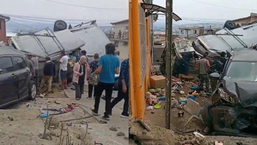 Reportan grave accidente en Cerro Cordillera de Valparaíso: camión terminó volcado en patio de una casa