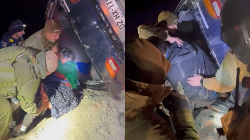 Así fue el rescate de familia que volcó su auto en Putre: Estaban en riesgo de caer a quebrada de 500 metros