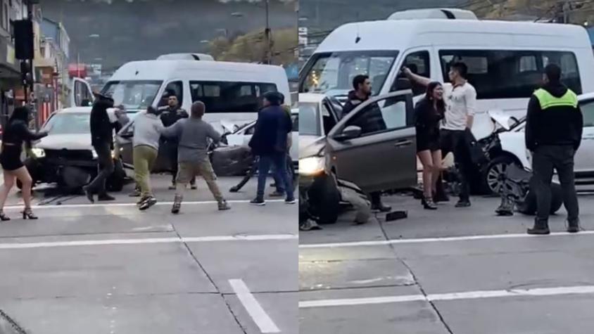 Captan brutal pelea entre conductores tras choque triple en Puerto Montt: Presunto responsable iba en estado de ebriedad