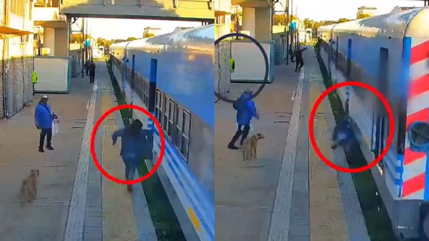 Captan a mujer en Argentina que intentó subirse a un tren en movimiento, cayó a las vías y casi fue arrollada