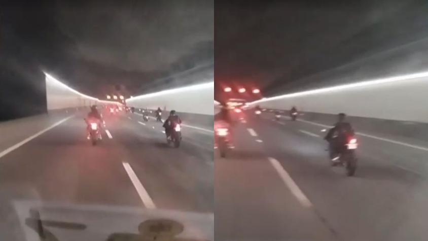 Haciendo piruetas y ocupando todas las pistas: Denuncian caravana de motos en autopista