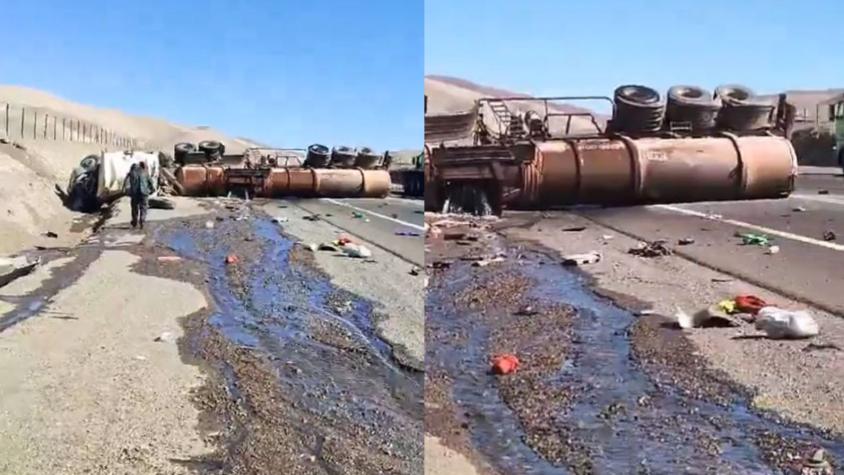 Camión con ácido sulfúrico volcó en Antofagasta: Conductor resultó con quemaduras
