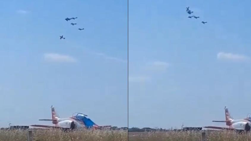 Captan impactante choque de aviones en desfile en Portugal: Uno de los pilotos murió