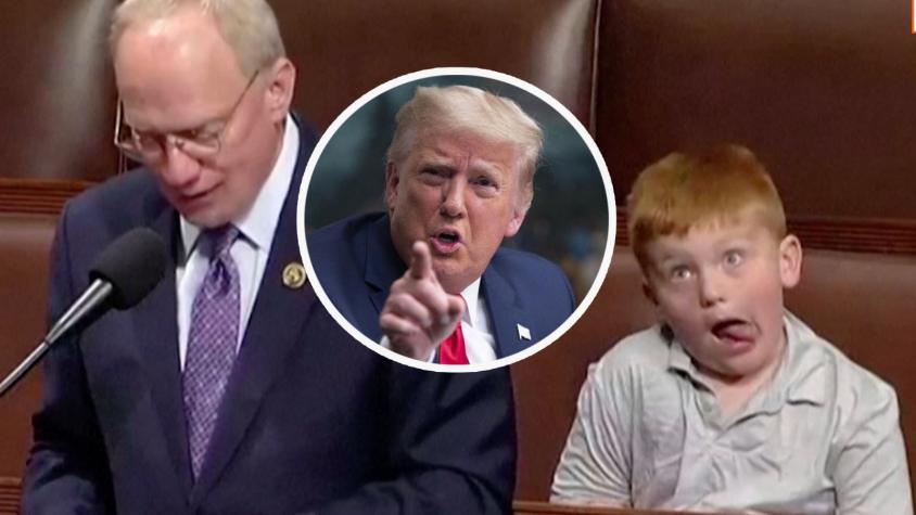 Captan a hijo de congresista republicano haciendo muecas mientras hablaba sobre Donald Trump