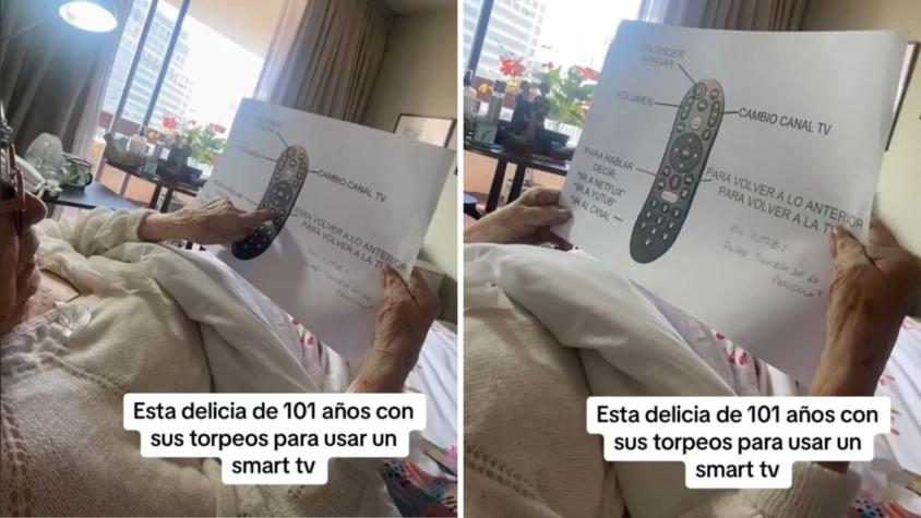 Mujer de 101 años se viraliza por mostrar los “torpedos” que tiene para usar un Smart TV