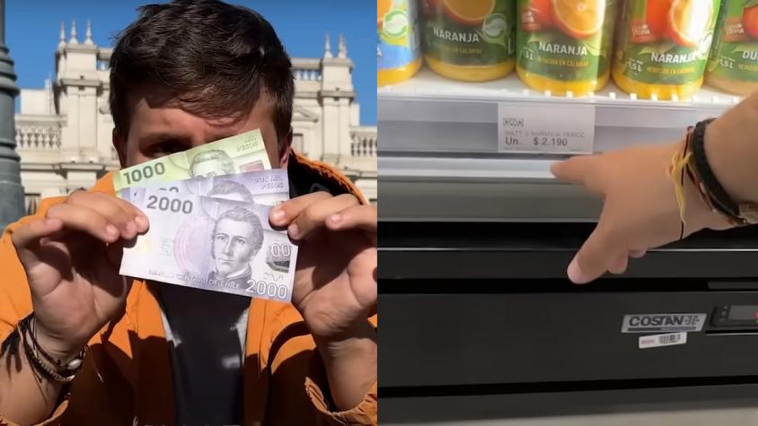 Desayunó, almorzó y cenó: youtuber venezolano demuestra cómo se puede sobrevivir con $5.000 un día en Santiago