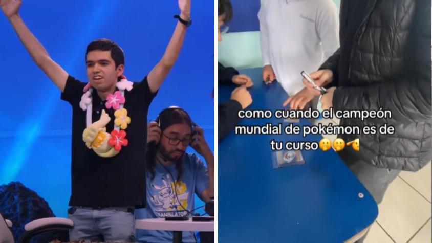 Compañeros de colegio hacen filas para pedir autógrafos a Fernando Cifuentes, campeón de cartas Pokémon