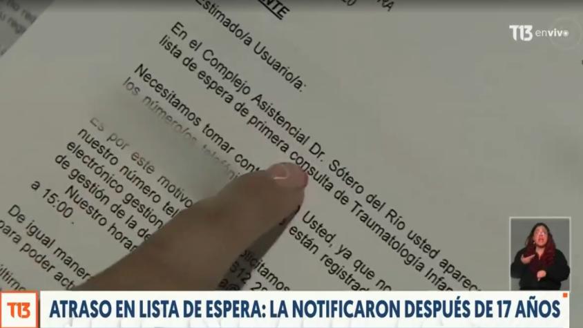 Joven recibe carta para ser atendida en Sótero del Río tras 17 años