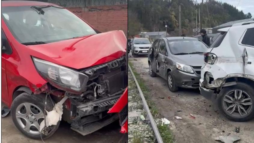 Tren de carga impacta cinco autos estacionados en Lota