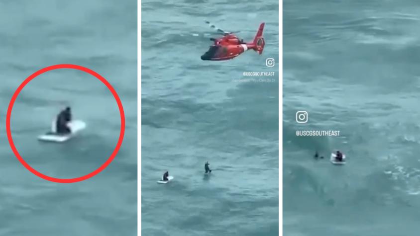 Rescatan a hombre que flotaba sobre cooler en medio del mar tras paso del Huracán Milton