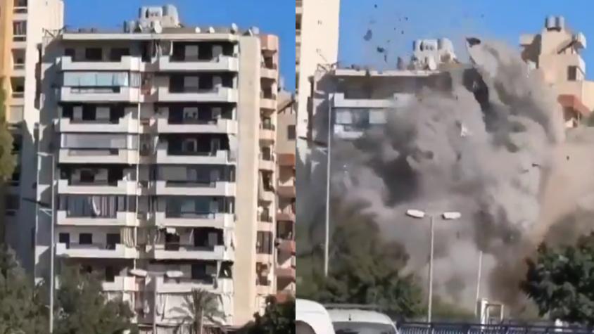 VIDEO | Impresionante registro muestra cómo ataque israelí derrumba por completo edificio residencial en Beirut